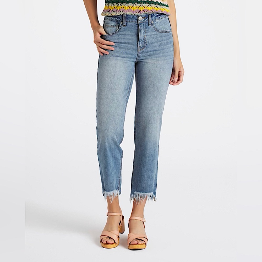 NWT 1822 Denim Sherri High Risk Straight Jean with Ankle Fringe | Size 12